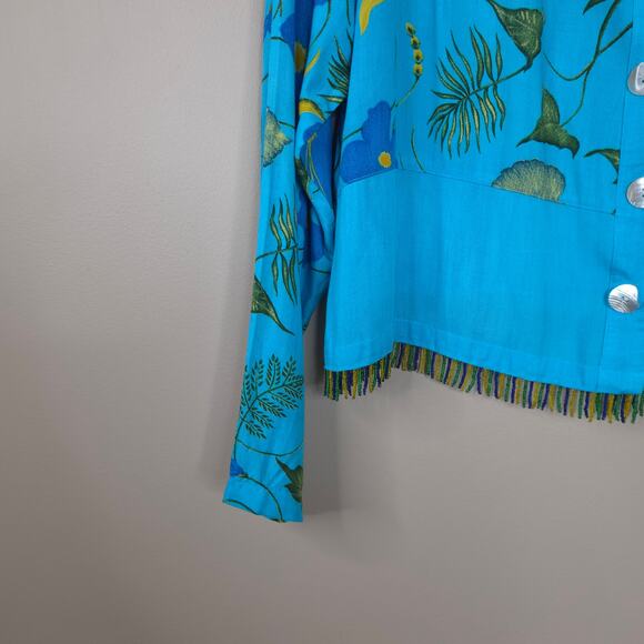 Vintage Paradiso Long Sleeve Cropped Button Up Shirt in Blue Size M - Picture 4 of 7